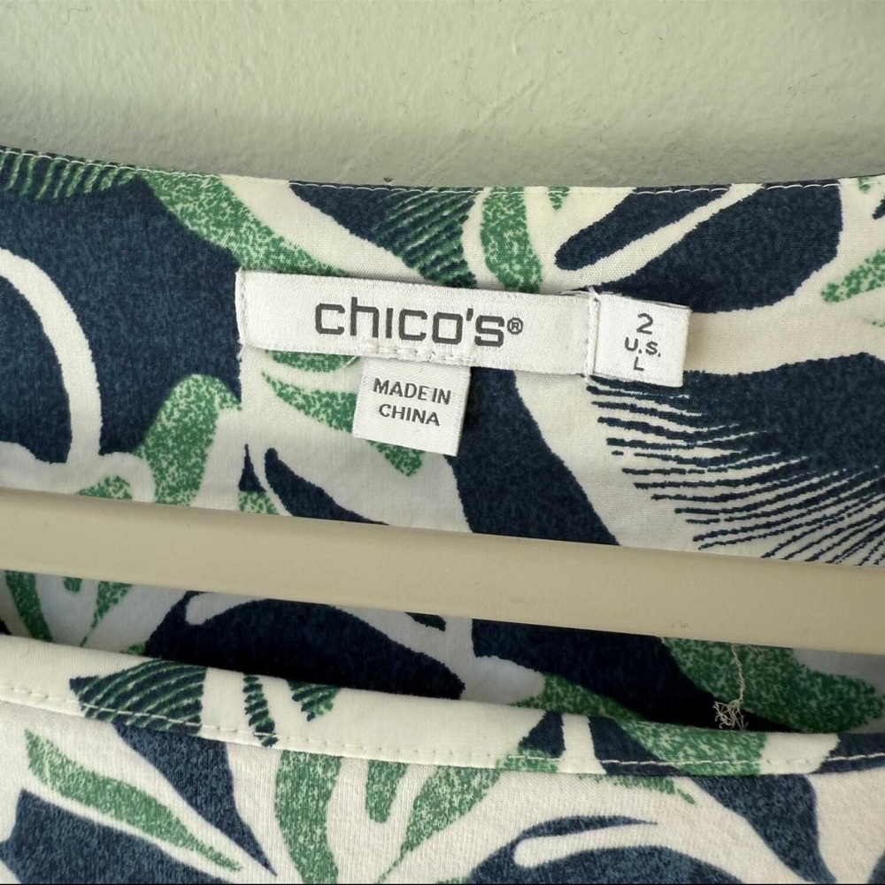 Chico's Blue and Green Leaf Print Blouse - Picture 5 of 6